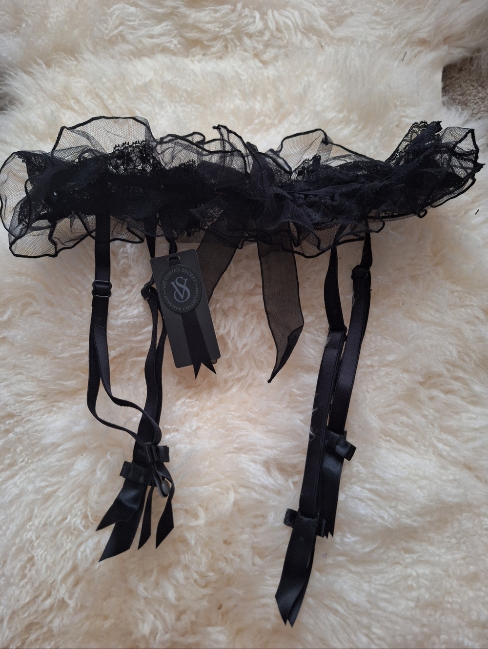 Victoria's Secret Designer Collection Black Tulle Garter Belt